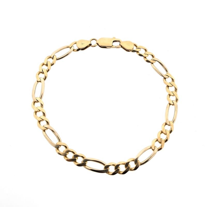 Image 4 of 14K Yellow Gold Figaro Chain Bracelet; 20.5 cm
