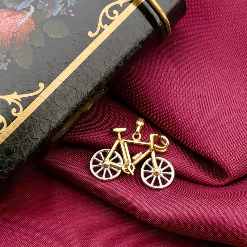 Image 2 of Two-tone gold pendant of a racing bicycle