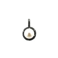 Black gold pendant with pearl and diamonds in black and white 0.73 ct.