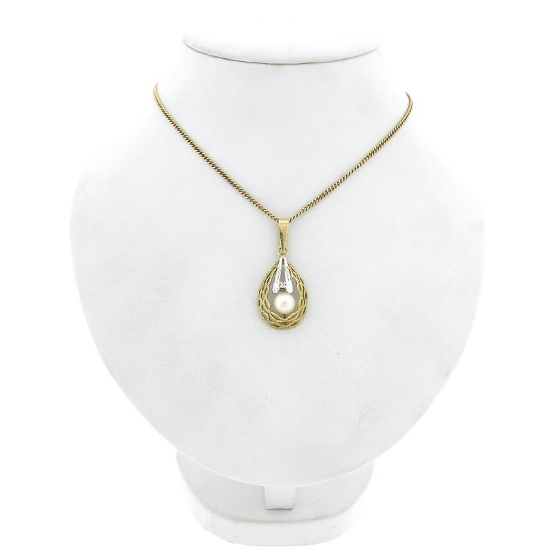 Afbeelding 3 van Bicolor gouden hanger met diamant; 0,01 ct.