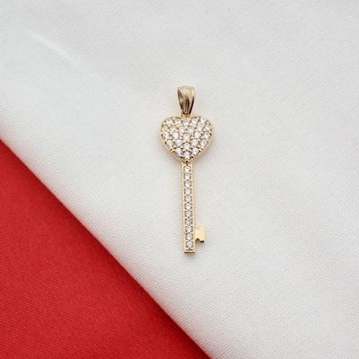 Image 2 of Gold pendant of a key heart with zirconia