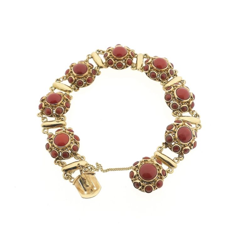 Image 7 of Gold bracelet with blood corals; Antique | 19 cm