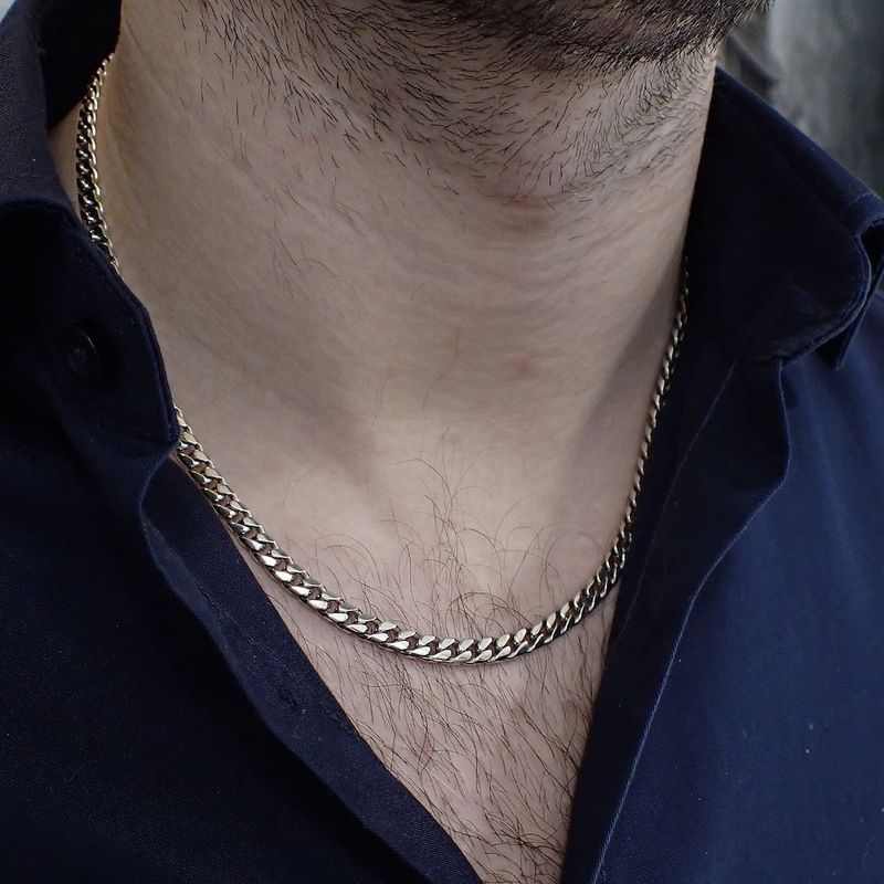 Image 4 of White gold gourmet link necklace | 47 cm