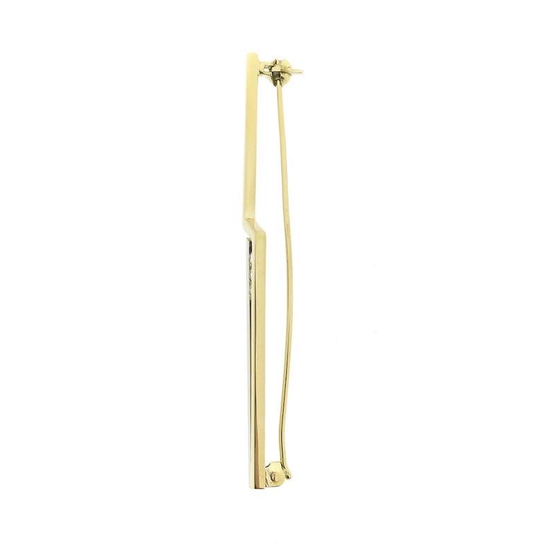 Image 6 of Two-tone gold long narrow brooch with diamonds; 0.15 ct.
