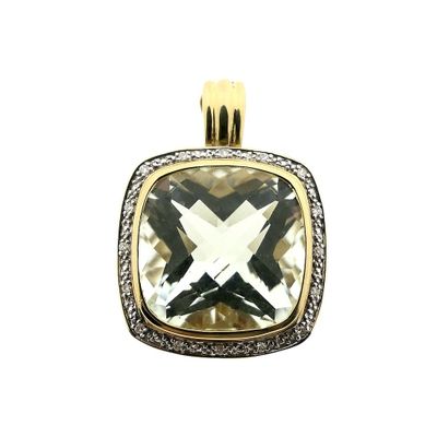 Image 1 of Vintage gold pendant with prasiolite and diamonds; 0.08 ct.