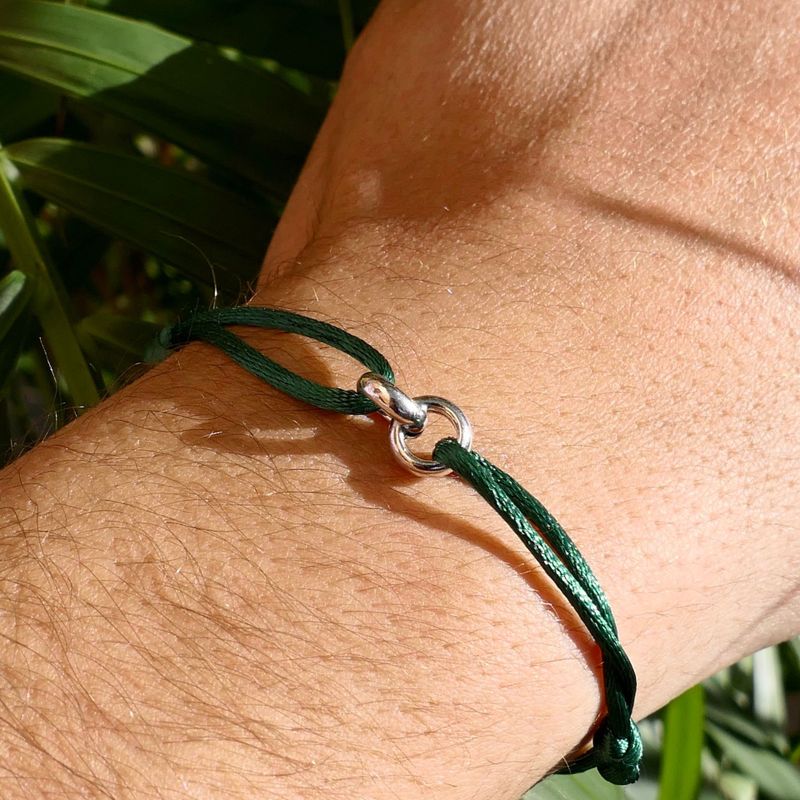 Image 2 of Forever Knots® Handmade Green Satin Bracelet with Silver Chain