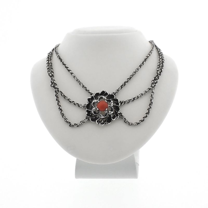 Image 1 of Antique silver necklace with blood coral | 40-45 cm