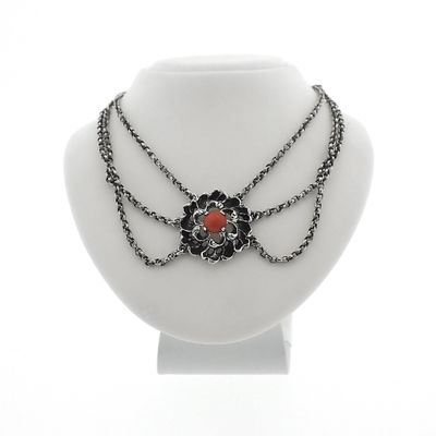 Antique silver necklace with blood coral | 40-45 cm Image 1 of Antique silver necklace with blood coral | 40-45 cm