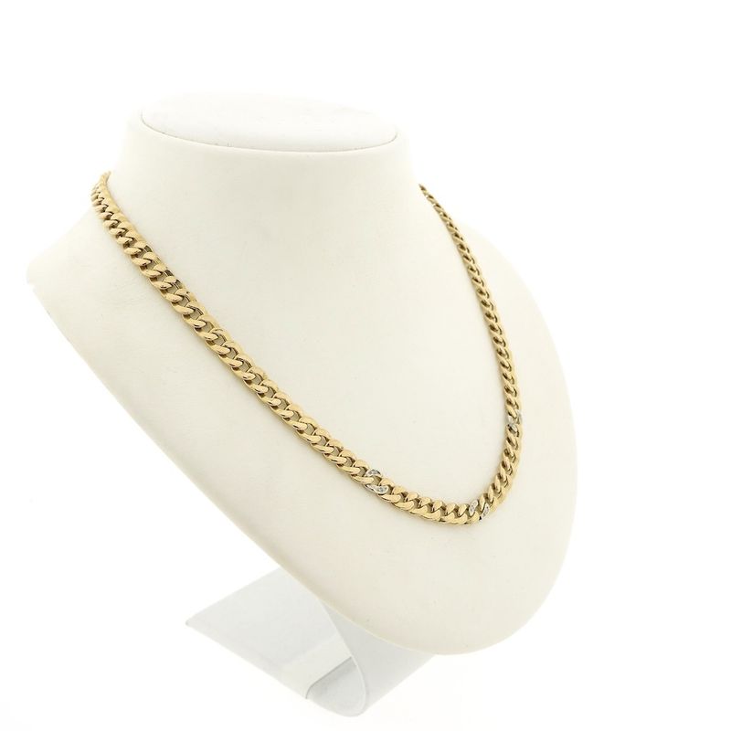 Image 3 of Two-tone gold gourmet link necklace with diamond; 0.03 ct.