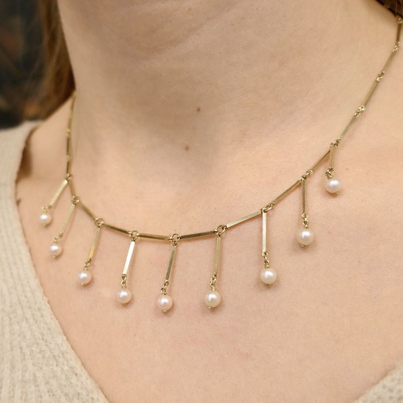 Image 6 of Vintage gold necklace with pearls | 43 cm