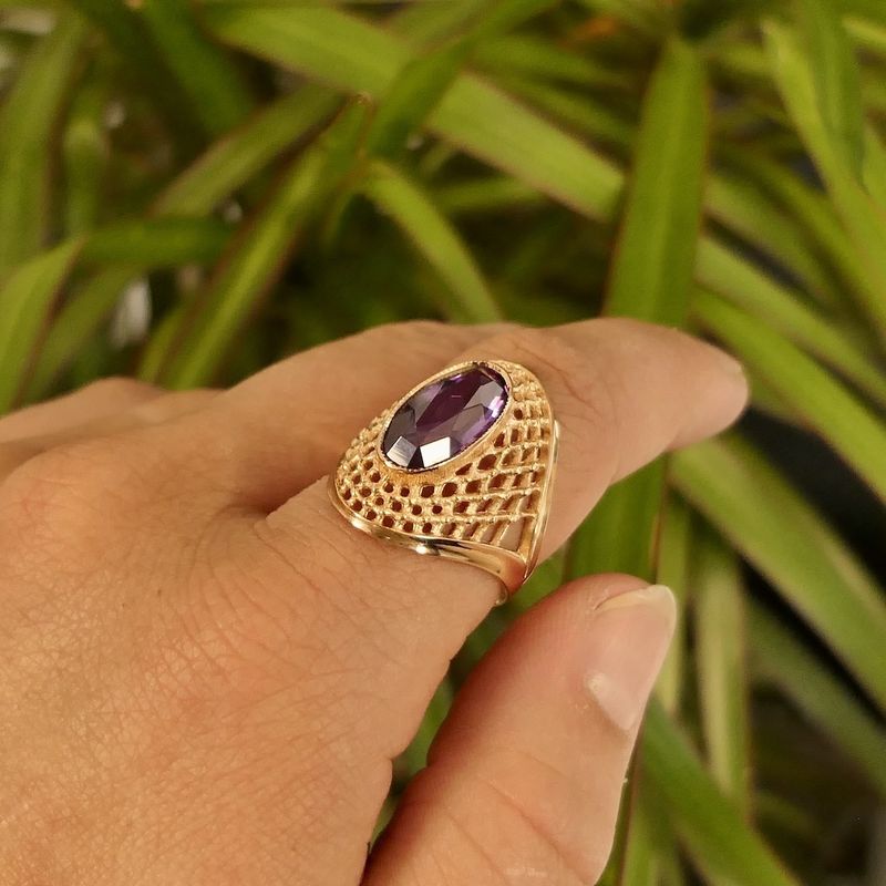 Image 10 of Vintage rose gold ring set with synthetic gemstone