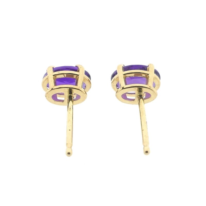 Image 8 of Gold stud earrings with synthetic purple gemstone