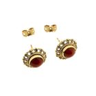 Image 6 of Antique/vintage gold stud earrings with blood coral | Filigree technique