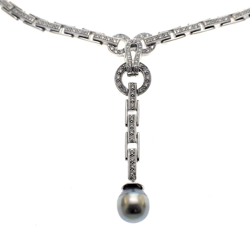 Image 5 of 18K white gold women's necklace with 1.04 ct. diamonds and pearl | 41 cm