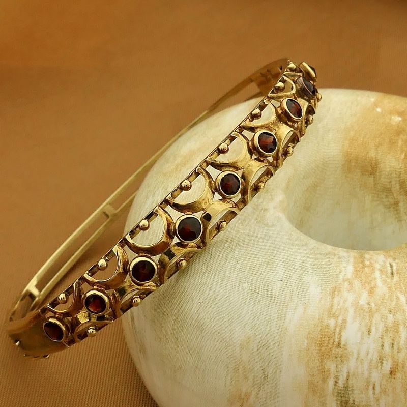 Image 2 of Vintage gold bangle with garnet; Size M