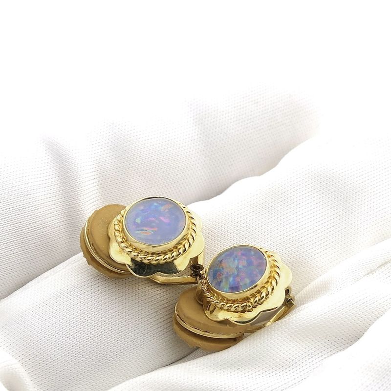 Image 3 of Gold clip-on earrings with precious opal | Vintage