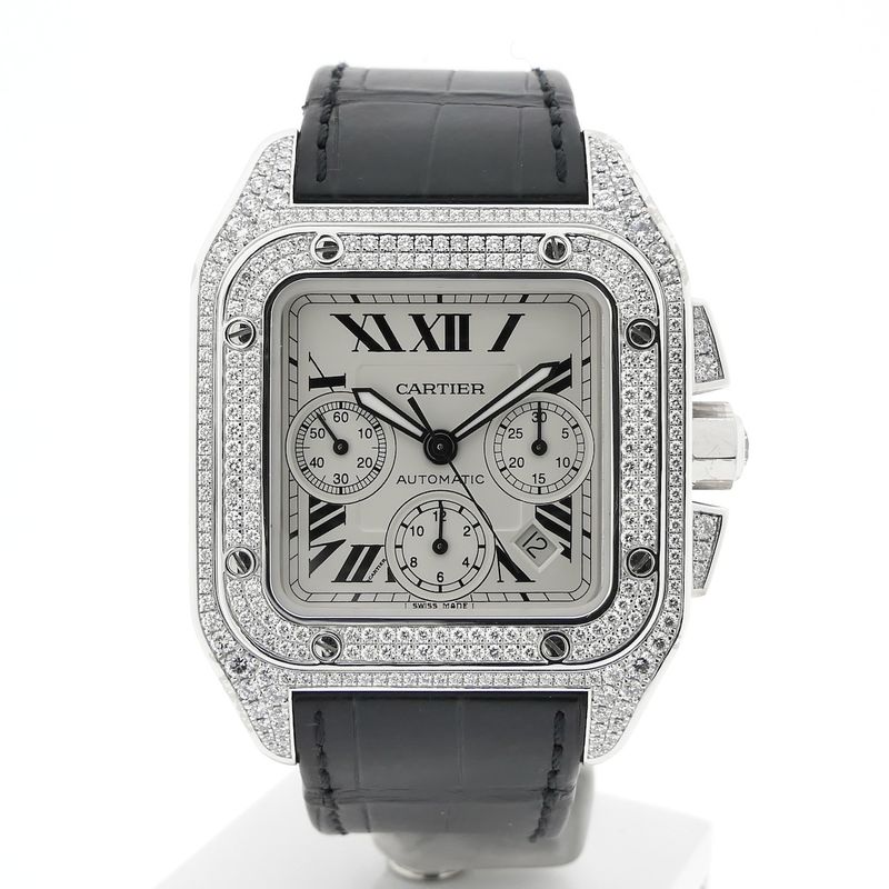 Image 9 of Cartier Santos 100 XL Chronograph 'Factory-Set' Diamonds 2891; 18k white gold watch with diamonds
