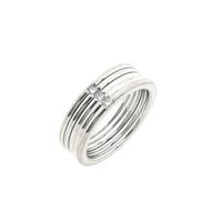 White Gold Ribbed Ring with Diamonds; 0.10 ct.