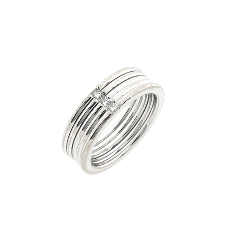 Image 1 of White Gold Ribbed Ring with Diamonds; 0.10 ct.