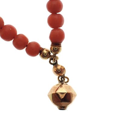Image 2 of Antique blood coral bead necklace with gold clasp