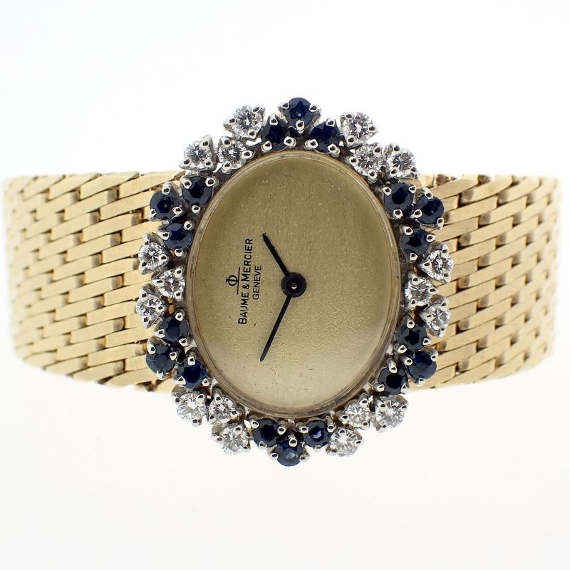 Image 4 of Baume Mercier Vintage; 14k. gouden horloge met briljanten en saffier