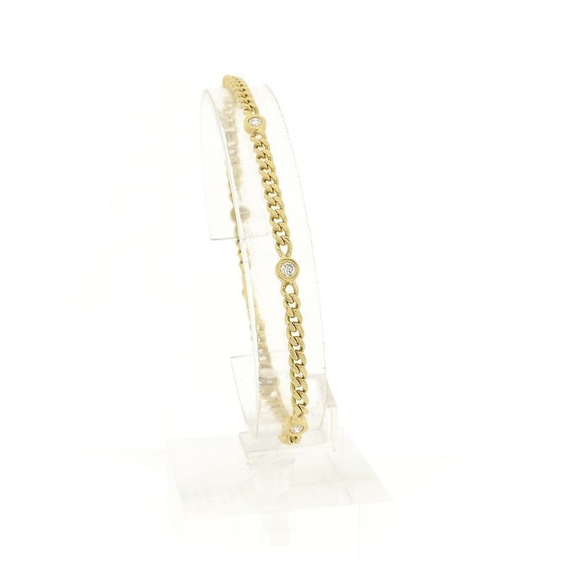 Image 1 of Gold flat gourmet link bracelet with 0.50 ct diamond.