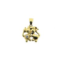 Gold pendant of two mice with zirconia