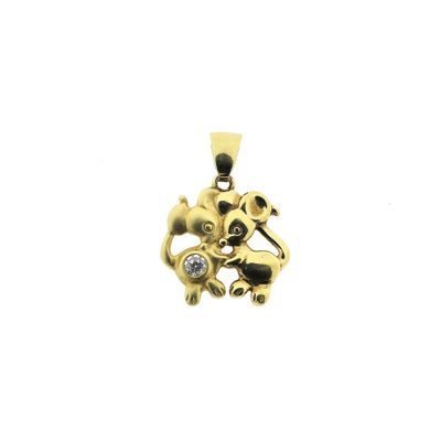 Image 1 of Gold pendant of two mice with zirconia