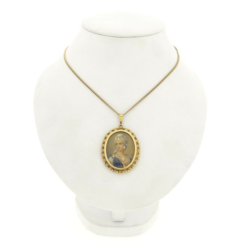 Image 3 of Antique Gold Pendant with Enamel Portrait and Diamonds