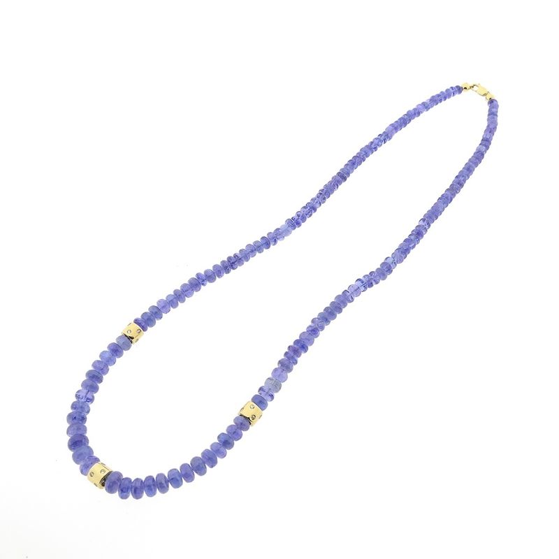 Image 3 of Gold tanzanite bead necklace with diamond; 0.12 ct. | 45 cm