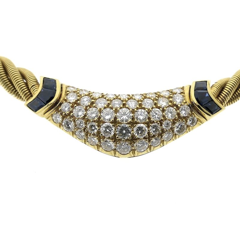 Image 6 of 18-karat gold necklace with diamonds and sapphire; Wellendorf | 42 cm