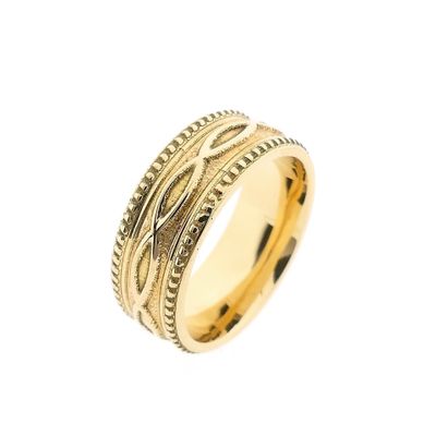 Gouden heren pinkring met patroon Afbeelding 1 van Gouden heren pinkring met patroon