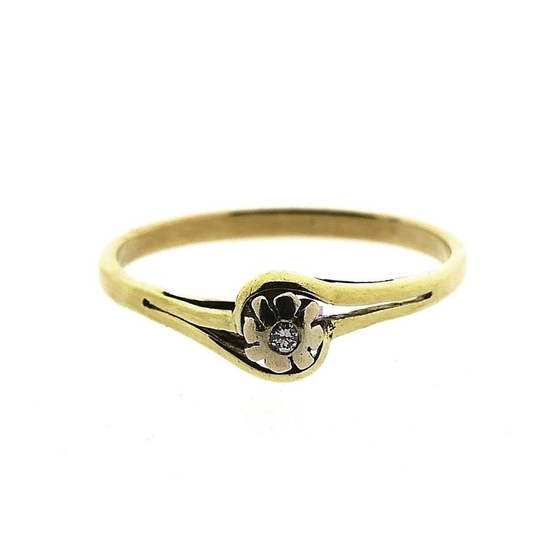 Image 3 of Gold solitaire ring with diamond; 0.01 ct.