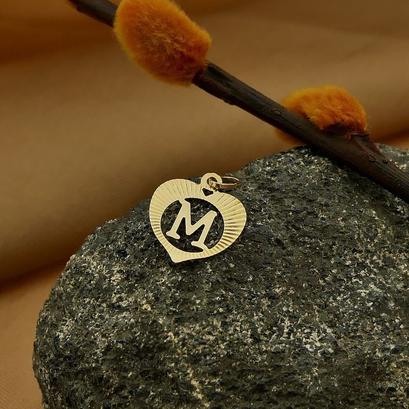 Image 2 of Gold heart pendant; Letter M