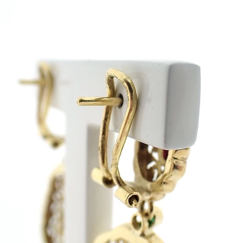 Image 4 of 18 carat gold oriental earrings with ruby ​​and emerald