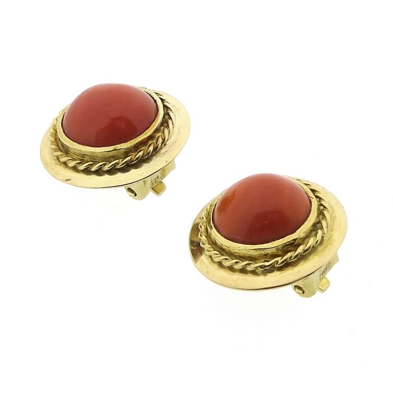 Image 6 of Gold ear clips with red coral.