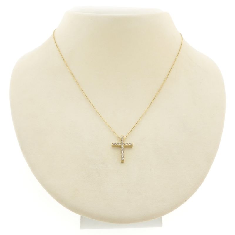 Image 1 of Gold necklace with a fixed pendant; Cross with zirconia | 42.5 cm - 45.5 cm