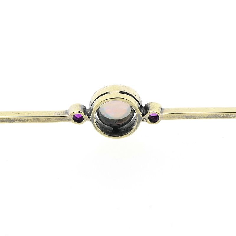 Image 5 of Vintage long gold brooch with opal and ruby