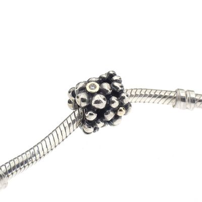 Image 2 of Pandora charm; Silver with gold; Golden Flower