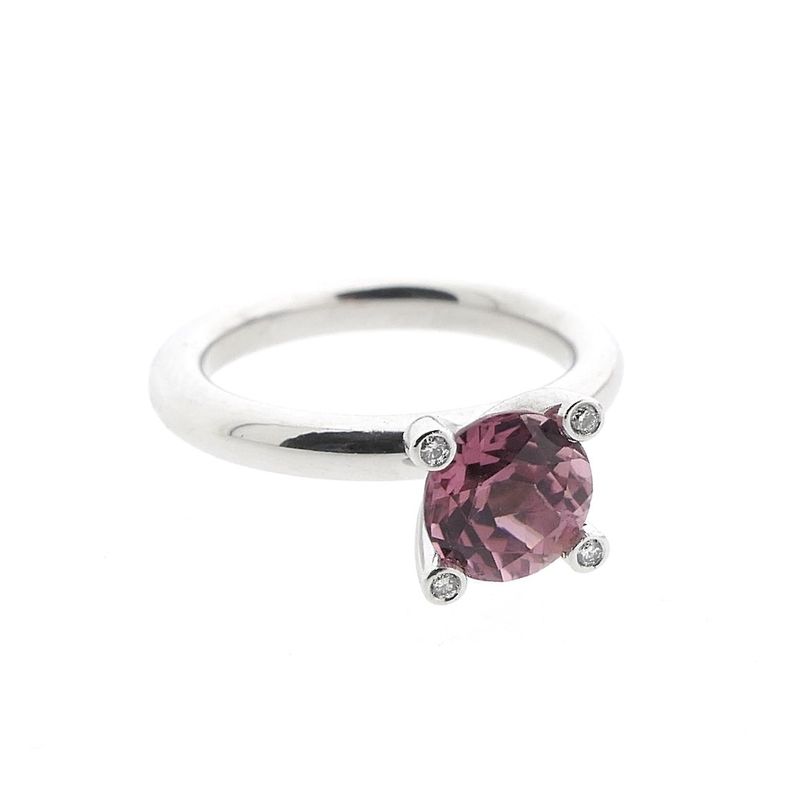 Image 4 of White gold 'Phlox' ring set with pink tourmaline and diamond; 0.04 ct. | Bron Jewelry