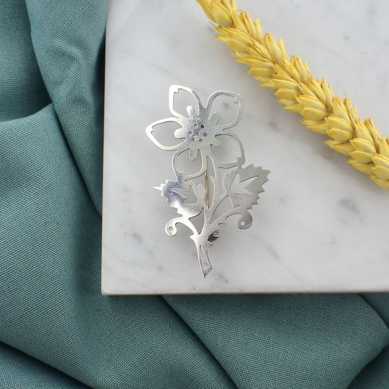 Image 2 of Silver brooch of a flower