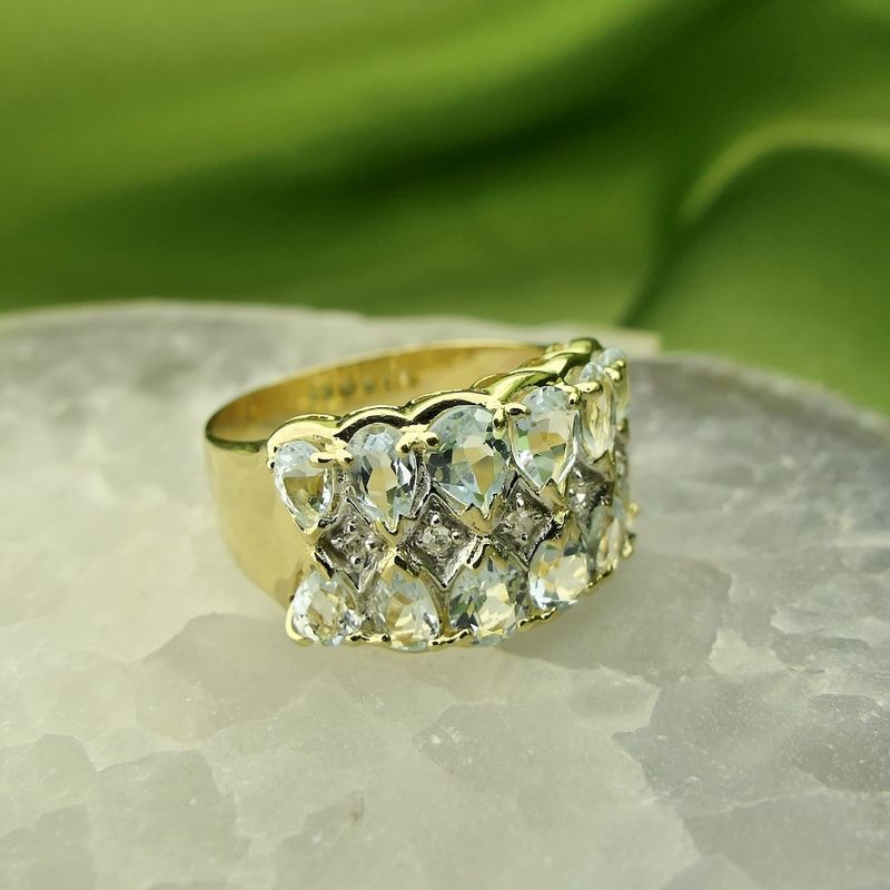 Image 7 of Gold ring with aquamarine and diamond | 0.05 ct.