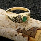 Image 2 of Gold Ring with Emerald & Zirconia; 14 Karat; Size 19