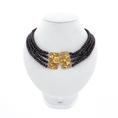 Antique beaded necklace with gold decorative clasp Image 1 of Antique beaded necklace with gold decorative clasp