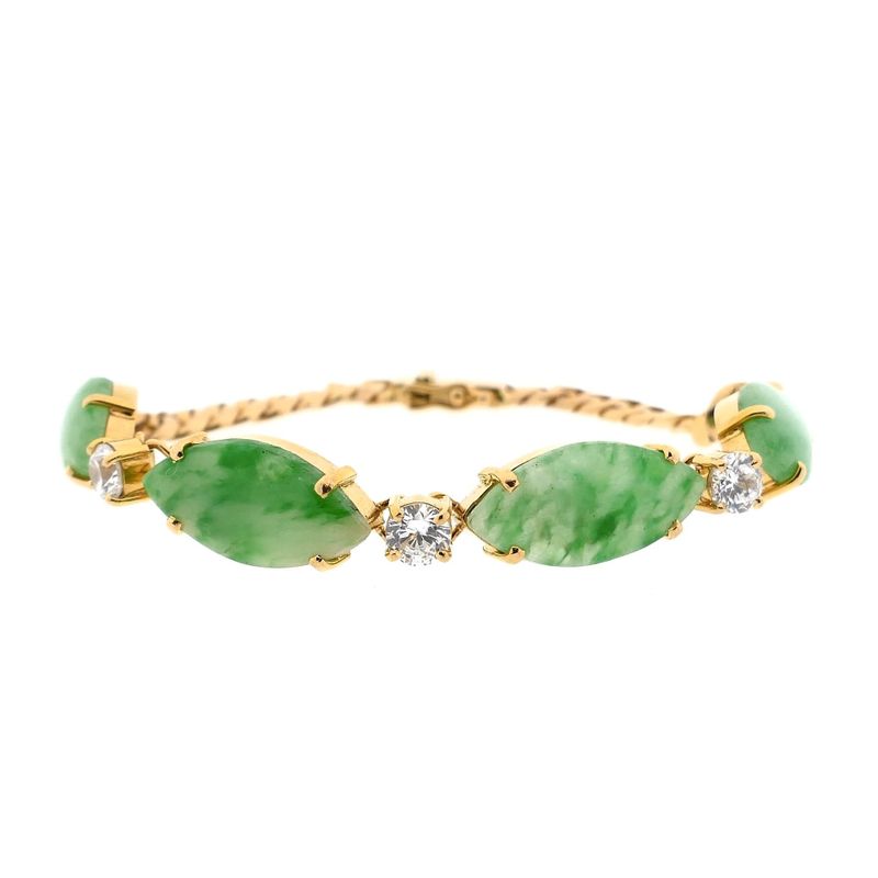 Image 3 of Gold Gourmet Link Bracelet with Jade and Zirconia