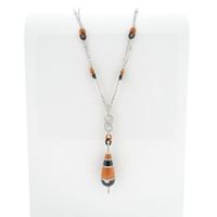 White gold necklace with fixed pendant with onyx, blood coral and diamond 0.74 ct.