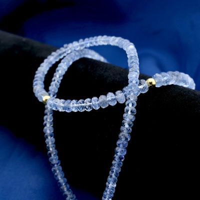 Image 2 of Light blue topaz bead necklace with gold clasp | 45.5 cm