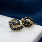 Image 2 of Gold earrings with sapphires and diamonds; 0.20 ct.