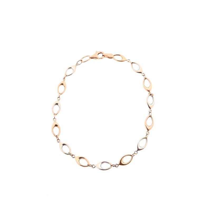 Afbeelding 3 van Bicolor gouden fantasie schakelarmband | 19 cm