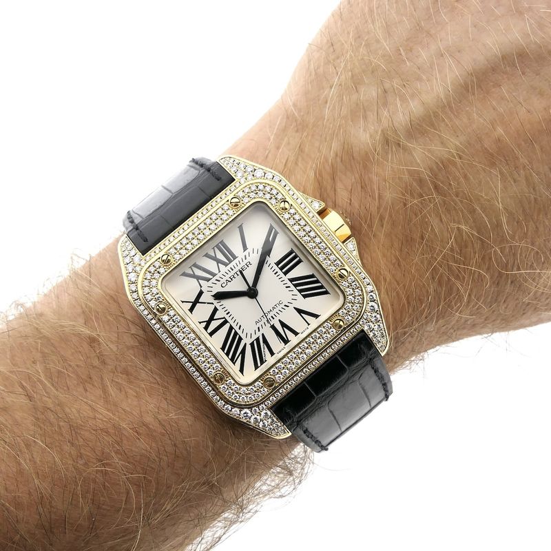 Image 19 of Cartier Santos 100 XL Automatic 2732 - W20071Y1; 18k gold watch with diamond setting